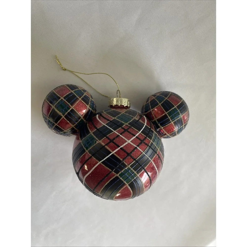 2023 Disney Mickey Mouse Icon Glass‎ Ball Sketchbook Ornament Glittery Plaid Lrg